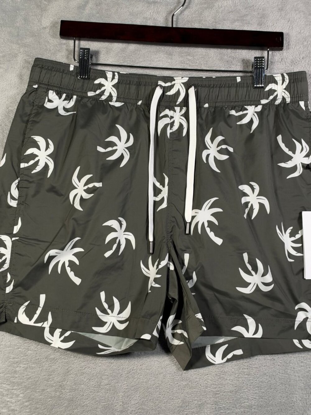 Onia Swim Trunks Mens L Olive Green Charles 5 Geo Palms Beach Shorts $195